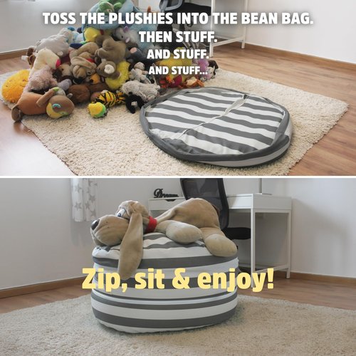 SMART WALLABY Stuffed Animal Storage Bean Bag Chair | 2 Sizes in 1 | 100% Cotton Washable Kids’ Plush Toys Organizer | XL to XXL Expandable Premium Soft Toys Pouf Royal Grey