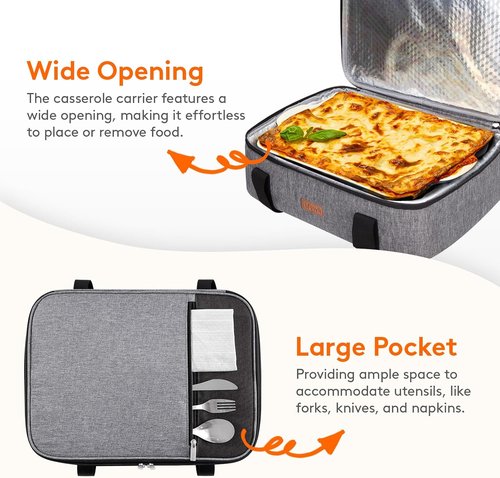 Lifewit Insulated Casserole Carrier - Perfect for Hot or Cold Food | Fits 9"x13" Baking Dish, Grey
