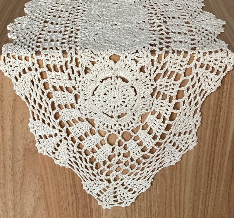 12" x 96" Hand Crochet Lace Table Runner - Farmhouse Boho Dresser Scarf, Ecru