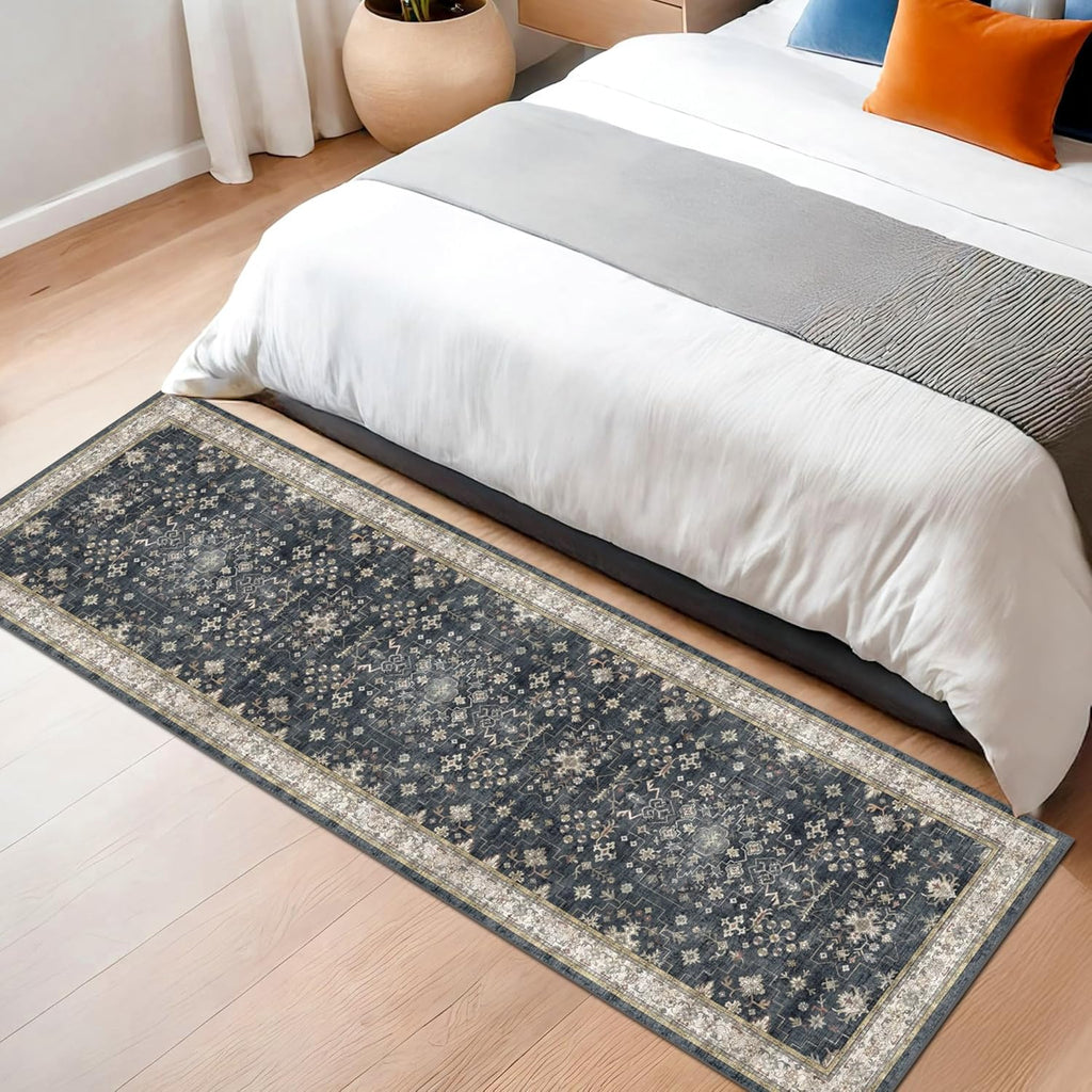 Skiennix Black Boho Runner Rug - Washable, Non-Slip, Stain Resistant | 2x6 ft for Hallway & Kitchen