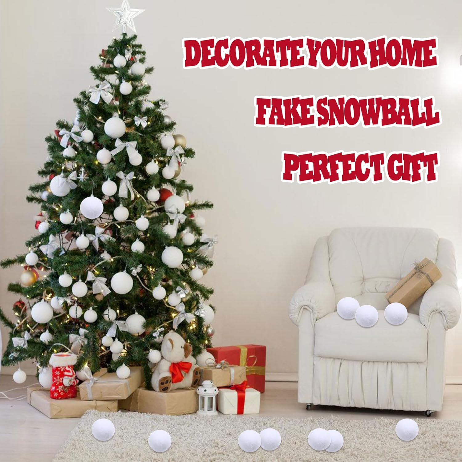 Skiennix 50Pcs Artificial Snow Toy Balls - Soft 2.36IN Fake Snowballs for Indoor Outdoor Fun