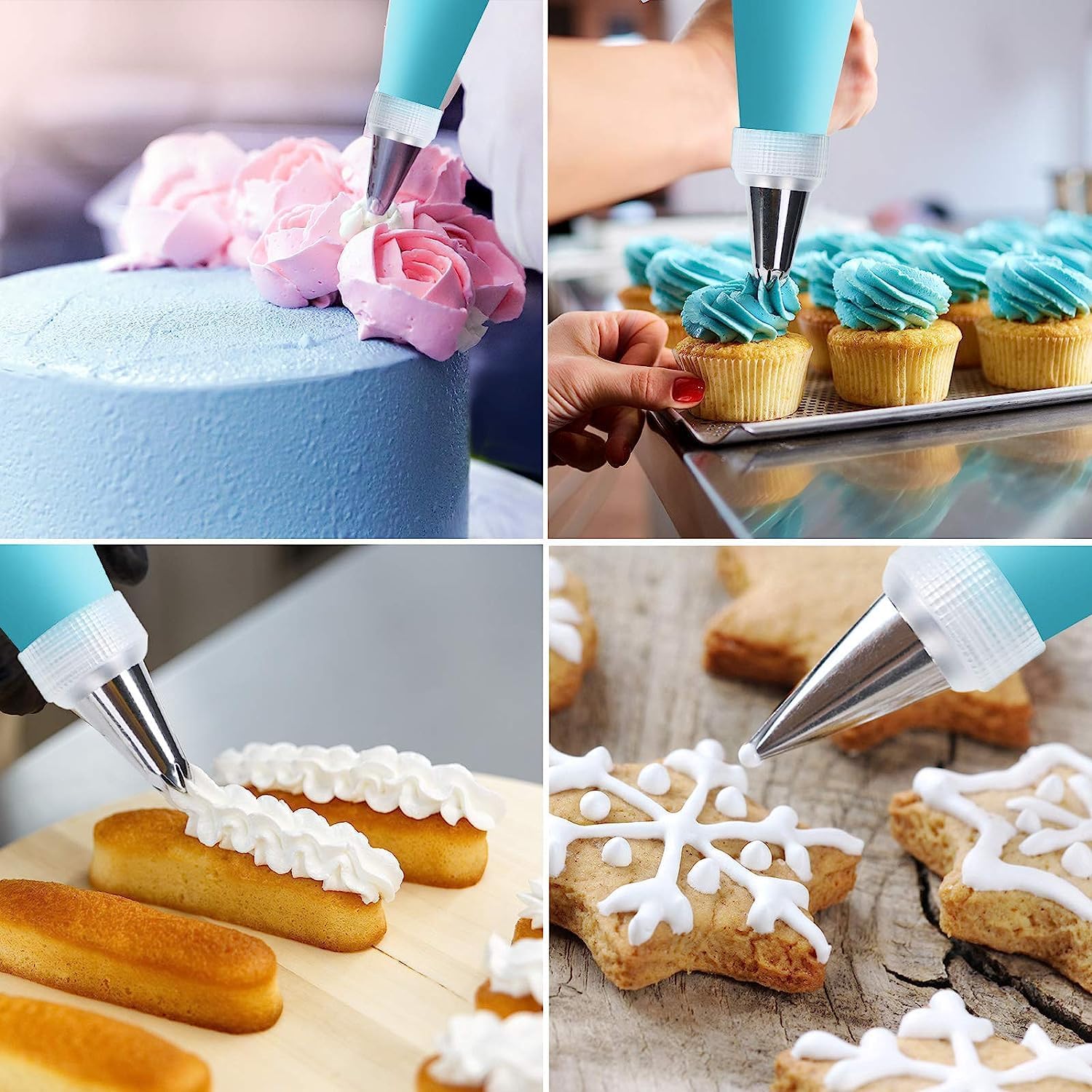 Skiennix Cake Decorating Kit - 24 Piping Tips & Brushes for Perfect Cakes | White