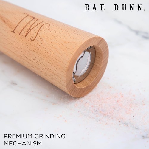 Rae Dunn Salt and Pepper Grinder Set of 2 - Bamboo Sea Salt Pepper Grinder - Classy Salt and Pepper Shakers - Pepper Mill & Salt Mill, Sage