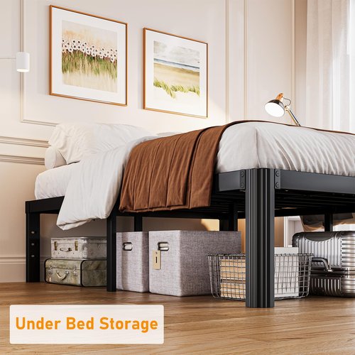 Askeld Queen Bed Frame, 18 Inch High Metal Platform Bed with Round Corner Leg, No Box Spring Needed, Heavy Duty Noise-Free Bed Base, Easy Assembly, Black