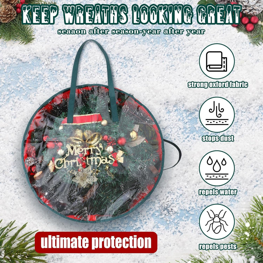 Shappy Wreath Storage Bag - 12 Pcs Clear Window Containers with Handle for Holiday Decor | 24 Inch
