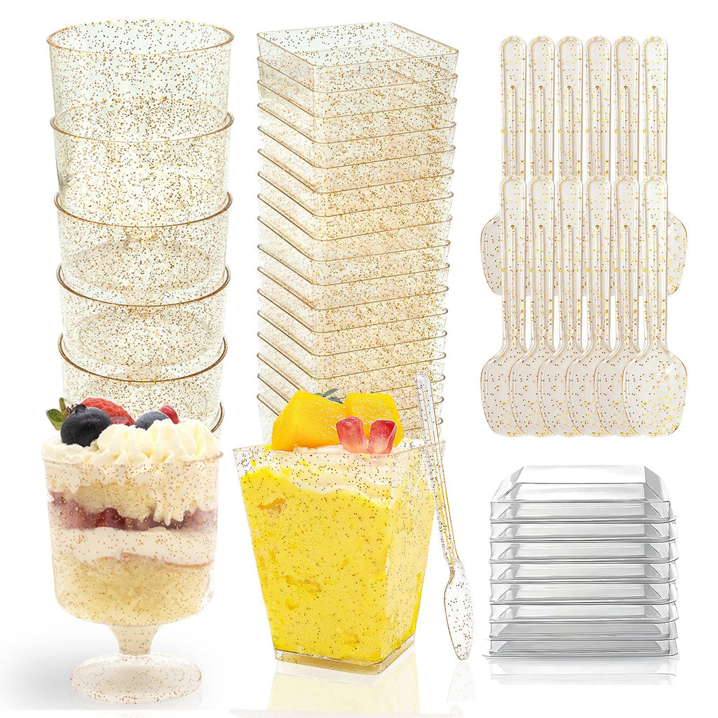 Vintrol 300 Pack Dessert Cups with Spoons and Lids 5 Oz Plastic Shooter Cups Round Clear Serving Goblet cup for Party, Disposable Yogurt Parfait Appetier Cup for Pudding, Fruit Ice and Ice Cream