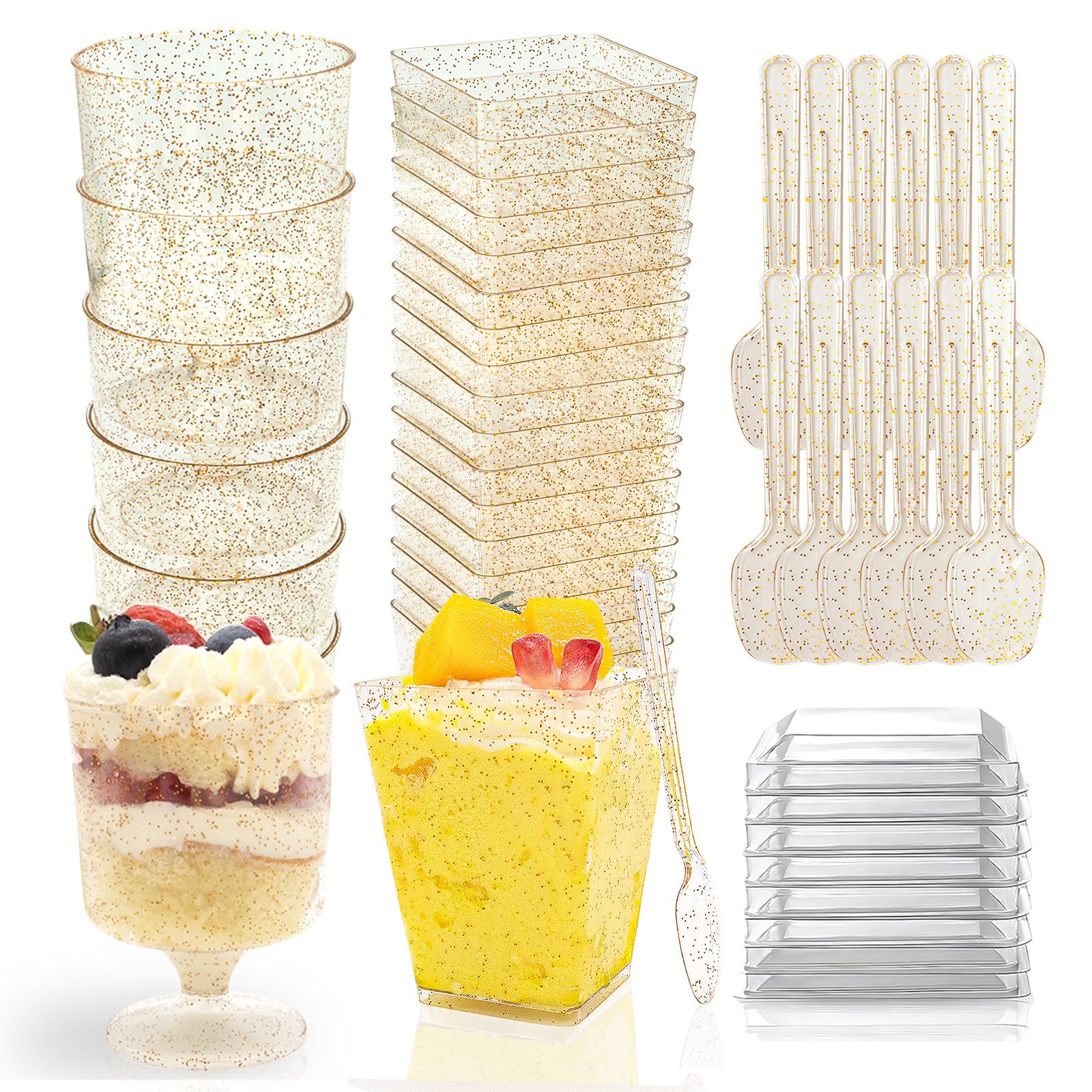 Vintrol 300 Pack Dessert Cups with Spoons and Lids 5 Oz Plastic Shooter Cups Round Clear Serving Goblet cup for Party, Disposable Yogurt Parfait Appetier Cup for Pudding, Fruit Ice and Ice Cream