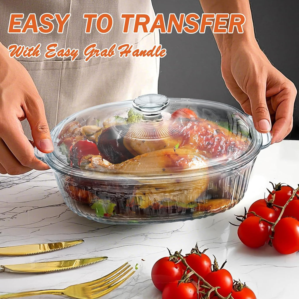 Reasim Glass Casserole Baking Dish - 2.8L/3Qt Oval Dish with Lid | Oven, Freezer & Microwave Safe