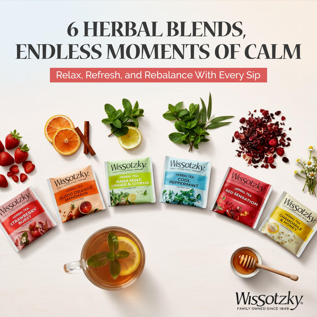 Wissotzky Herbal Tea Variety Pack Sampler (42 Tea Bags) in a Premium Reusable Gift Box | Mothers Day Gift | Caffeine-Free | 6 Exciting Flavors | Individually Wrapped Tea Bags | Ideal Present for Holiday & Corporate Gifting | Magnetic Closure Box | Kosher
