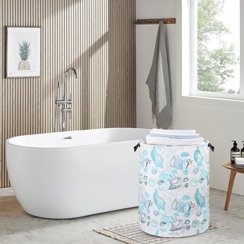 Beach Laundry Basket for Ocean Room Decor Coastal Sea Nursery Hamper Gift for Kids Boys Bin for Bathroom Bedroom Dorm, 17.71"x13.77"