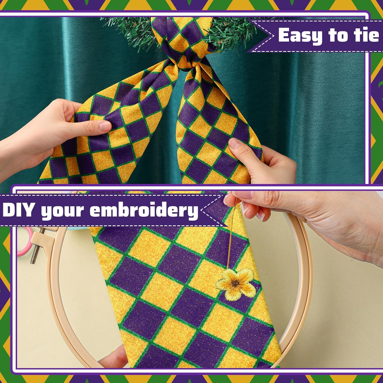 VitalCozy Carnival Wreath Sash - Elegant Satin Ribbon for Embroidery Monogram | Indoor/Outdoor Decor