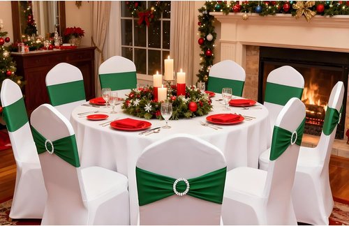 Emerald Green Chair Sashes - 100 Pack Dark Green Spandex Chair Bands for Christmas Party Decor