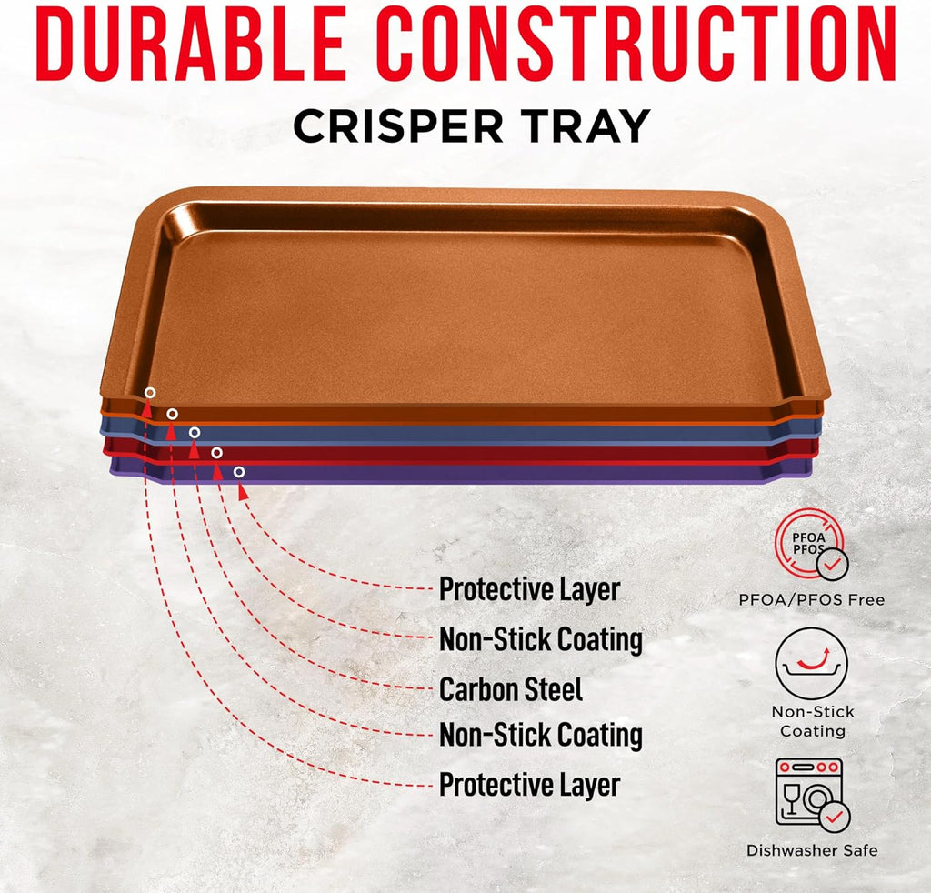 Bakken Swiss 2-In-1 Air Fryer Tray - Nonstick Copper Crisper Basket, Extra-Large 9.5"x13", Dishwasher Safe