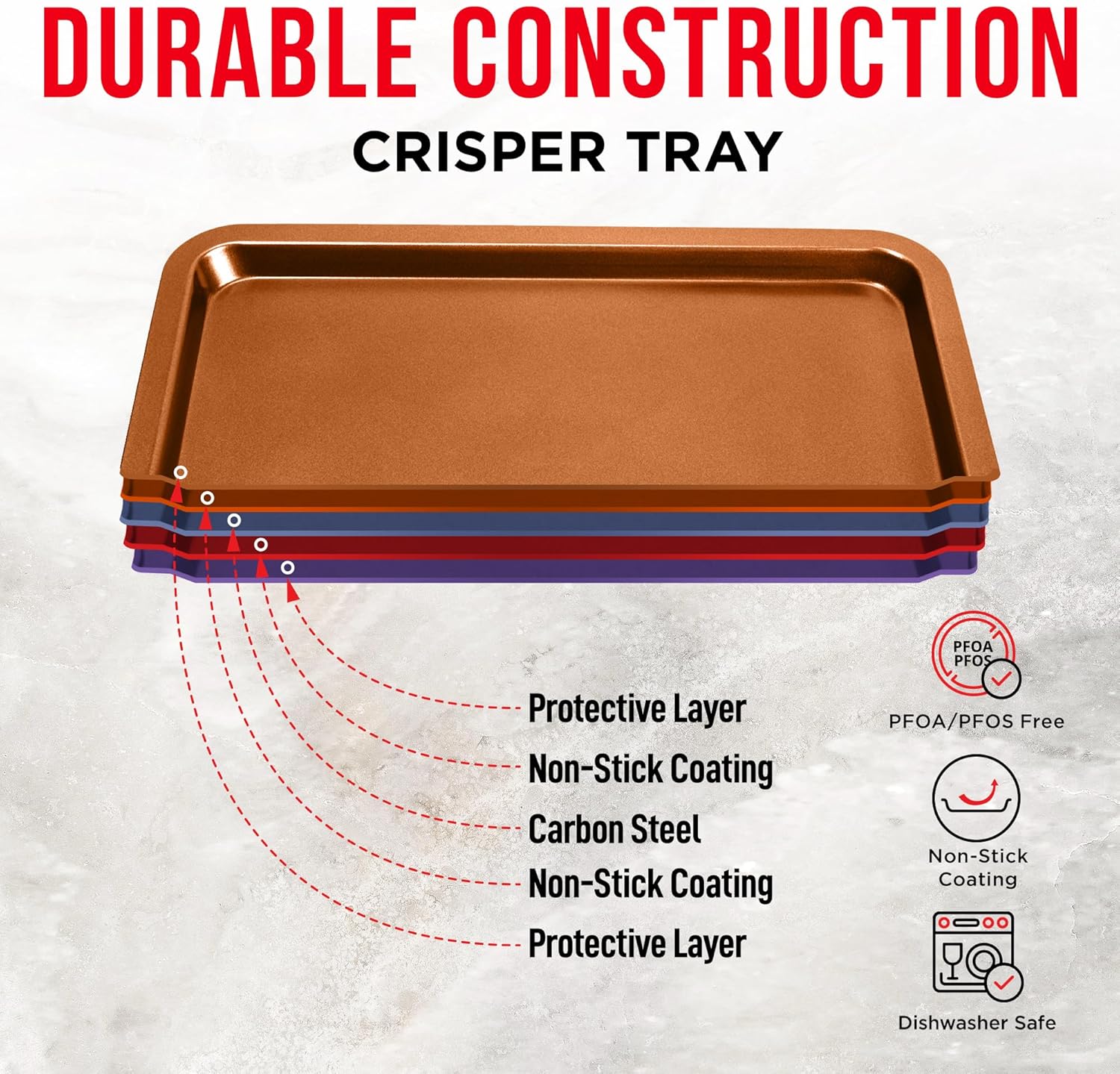 Bakken Swiss 2-In-1 Air Fryer Tray - Nonstick Copper Crisper Basket, Extra-Large 9.5"x13", Dishwasher Safe