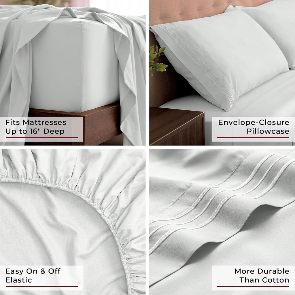 Mellanni King Sheets Set - 4 PC Hotel Luxury Bedding | Extra Soft, Cooling, Wrinkle-Resistant (Ivory)