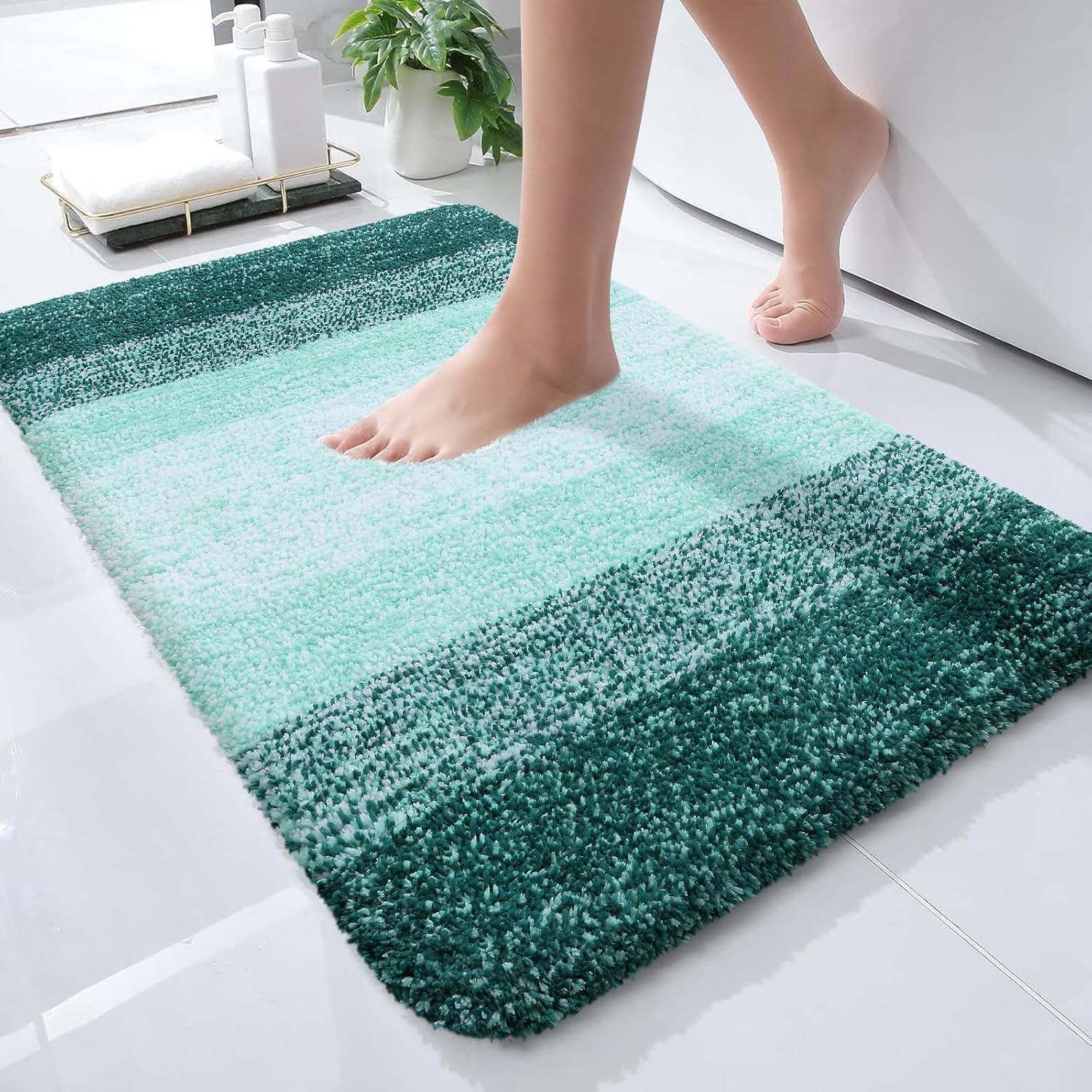 OLANLY Bathroom Rugs - Extra Soft Absorbent Microfiber Mat | Quick Dry, Washable, 24x16, Blackish Green