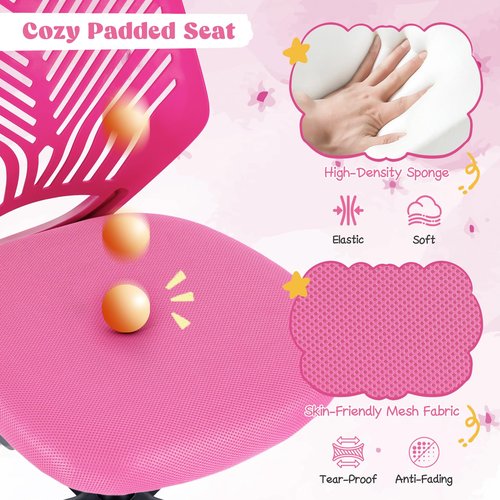 Giantex Kids Desk Chair, Armless Kids Computer Chair with Lumbar Support, Mesh Adjustable Swivel Study Chair with Wheels, Small Office Chair for Girls Boys Teen in Bedroom School (Pink)