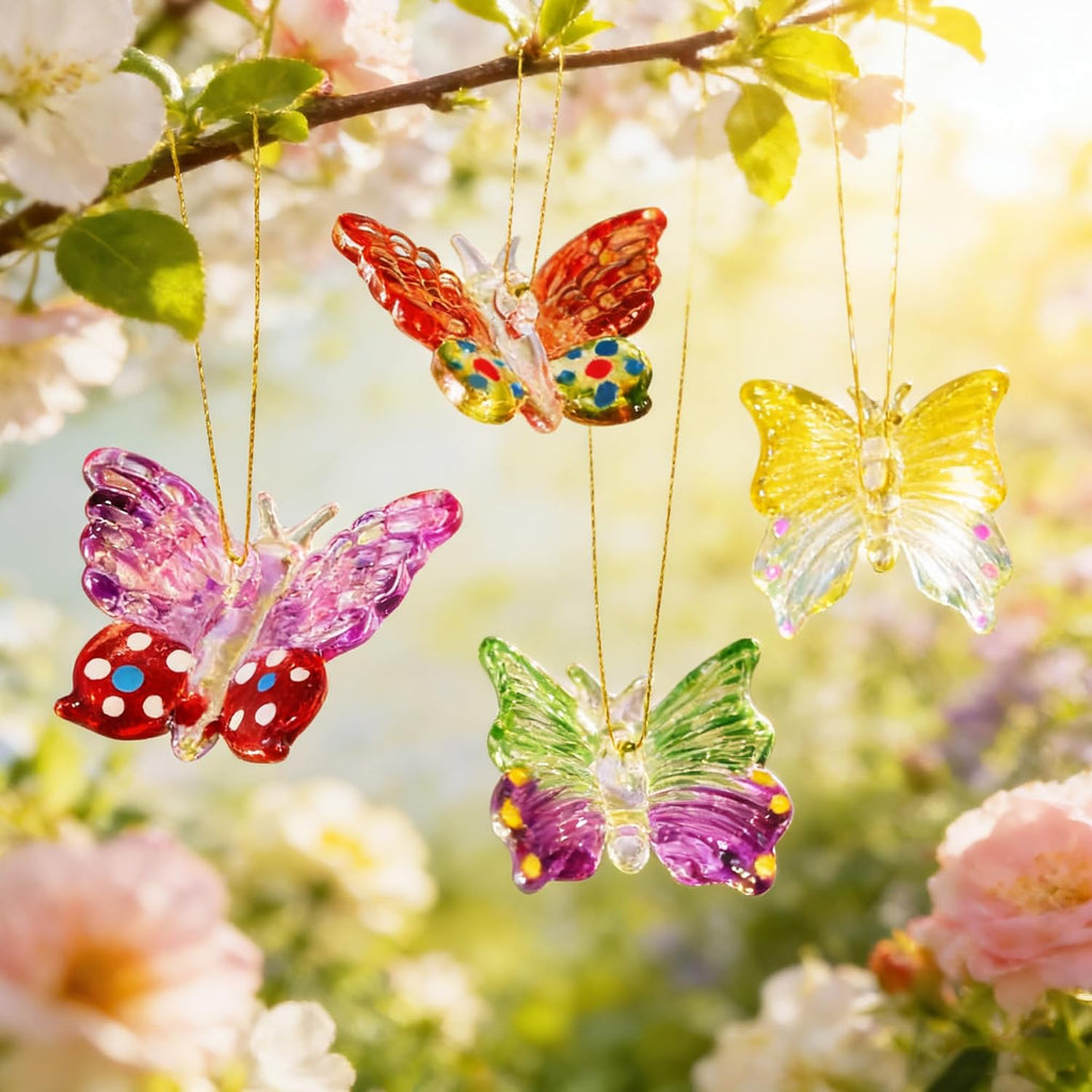 Skiennix 4-Piece Glass Butterfly Ornament Set - 1.7-Inch Crystal Hanging Decor for Home Windows