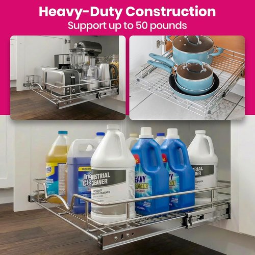 HOLDN’ STORAGE Pull Out Cabinet Organizer - Heavy Duty Caddy with Lifetime Warranty | 30”W x 21”D, Chrome Finish