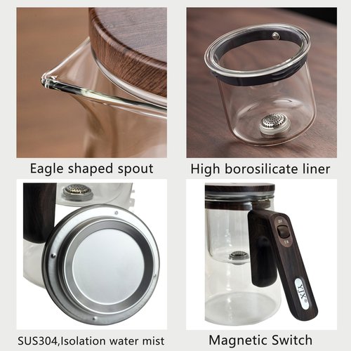 Small 25.4oz Enchanted Glass Teapot, YJX Magnetic Brewing Tea Pot Designed for Convenience, Witchcraft Magic with Strainer for Separation of Loose Tea and Water (750ml)