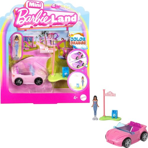 Barbie Mini Toy Vehicle Playset - Convertible Car with Color-Change Surprise & Doll Accessory