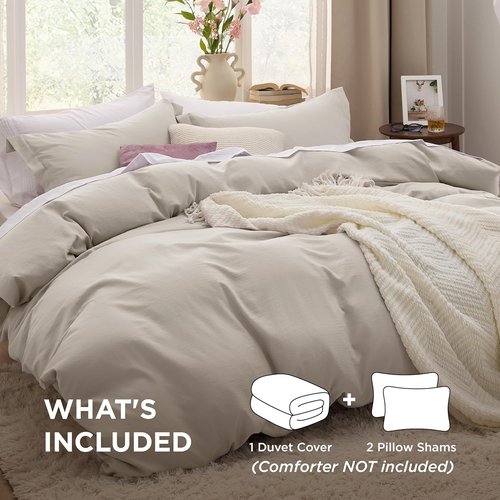 Bedsure Duvet Cover Set - Extra Soft Queen Size 3-Piece Bedding Set with Zipper Closure | Linen 90x90 Inches