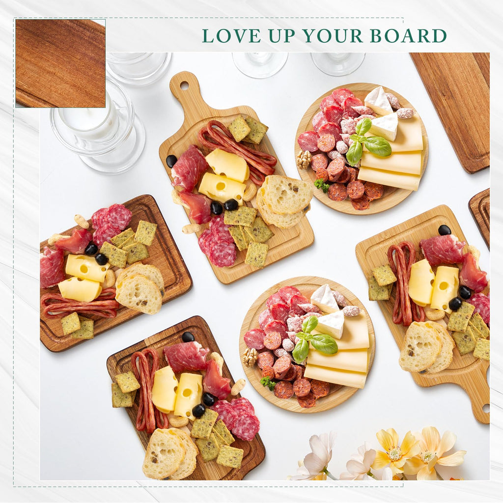 Maxcheck 12 Sets Baby Shower Bridal Game Prizes for Winners Round Cheese Board Set Wood Mini Charcuterie Board with Knives and Forks Thank You Card with Gift Box for Guests Wedding (Acacia)