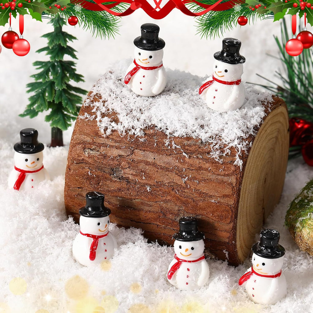 Skiennix Mini Resin Snowman Figurines - 50 Pcs Winter Decor with Black Hats for DIY Crafts & Ornaments