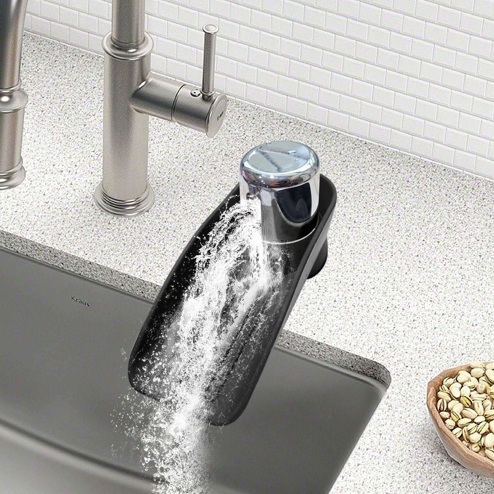 Air Gap Cover Water Ramp Silicone Splash Guard (Black), 4° Overflow Spout Extender, The Silicone Splash Guard Prevents Water From Splashing Around