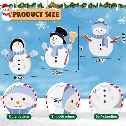 COCHIE Snowman Christmas Decorations - Cute Winter Tiered Tray Decor Set of 3 | Wooden Xmas Table Blocks