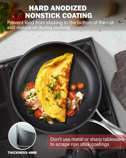 Cooks Standard 8-Inch Nonstick Omelet Pan - Classic Hard Anodized Saute Skillet in Black