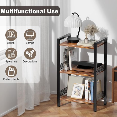 Tensirock 3-Tier Book Shelf, Bookcase with a Back Panel, Storage Shelves for Bedroom, Living Room & Home Storage (Brown Black)