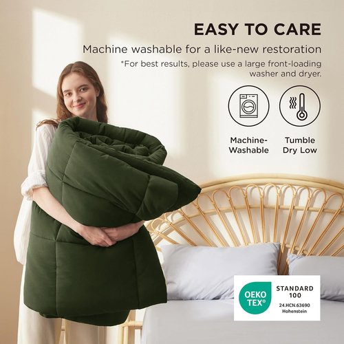 Bedsure Comforter Duvet Insert - All-Season Quilted Full Size Bedding, Olive Green, 86 x 82 Inches