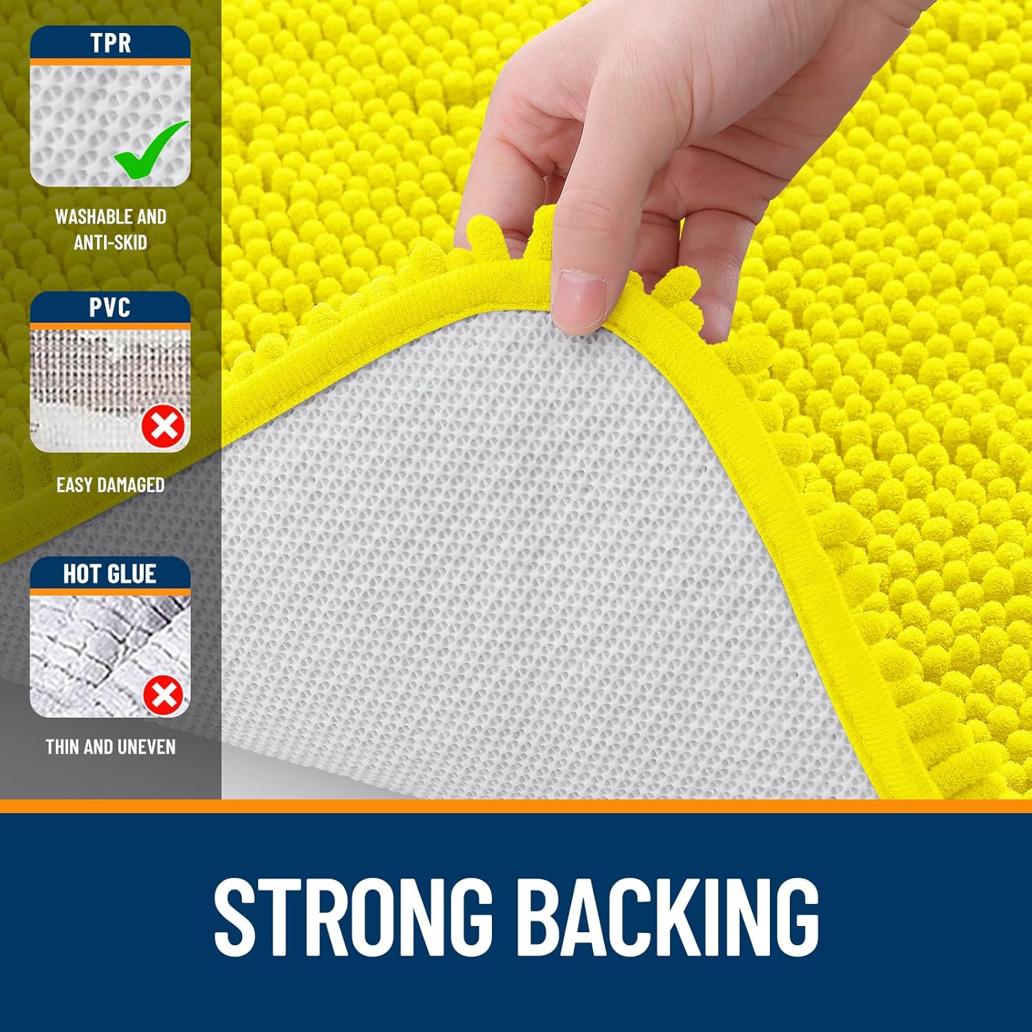 OLANLY Chenille Bath Rugs - Extra Soft & Absorbent | Quick Dry, Machine Washable, 30x20, Lemon Yellow
