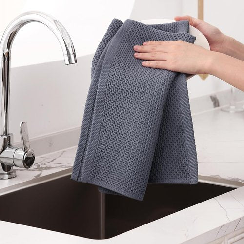 Homaxy 100% Cotton Kitchen Dish Towels - Ultra Soft & Absorbent Waffle Weave, 20 x 28 Inches, 6-Pack | Dark Grey