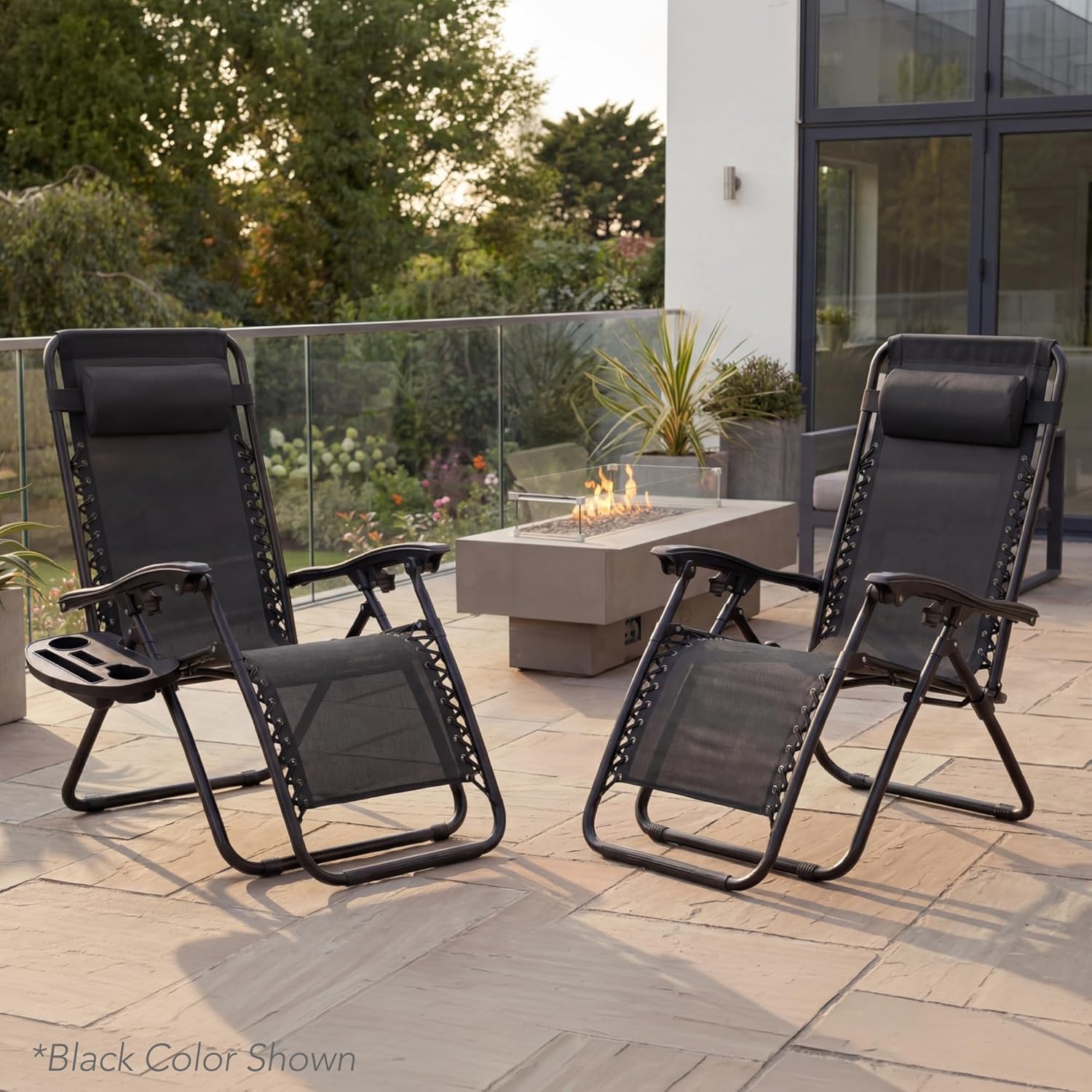 Best Choice Products Adjustable Steel Mesh Zero Gravity Lounge Chairs - Set of 2 with Pillows & Cup Holders | American Flag Design