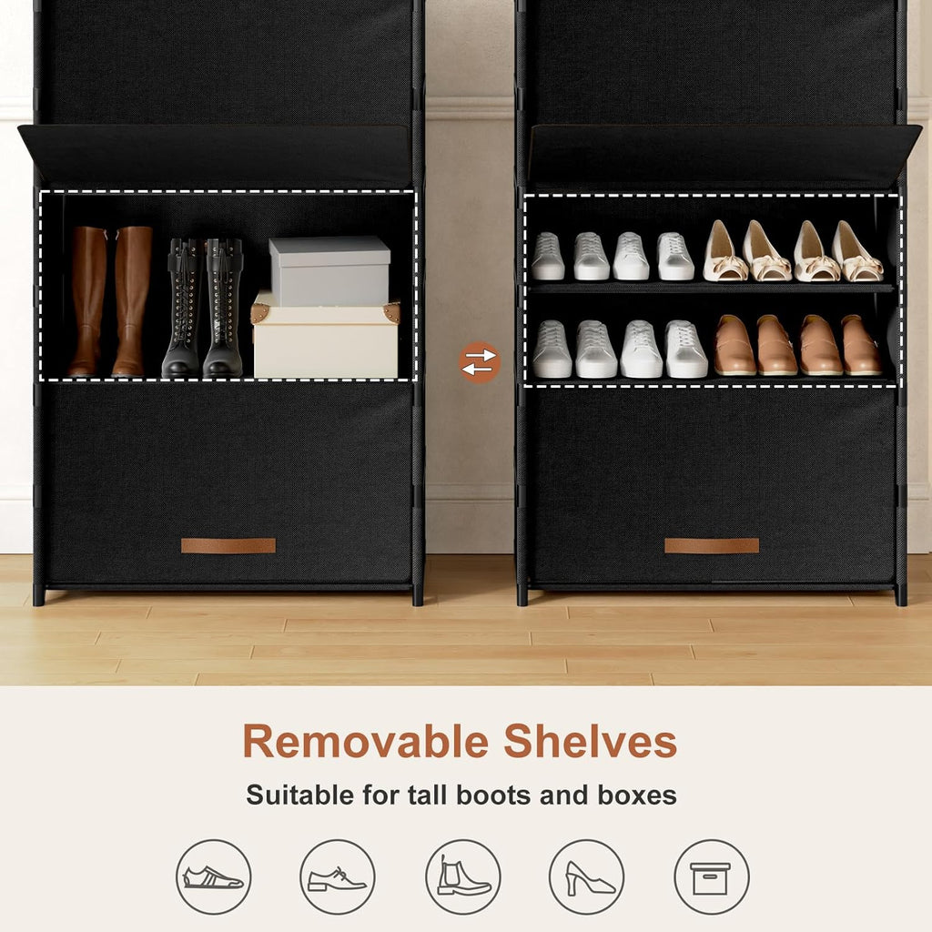Regine Switzerland 7-Tier Shoe Rack - Stylish Storage Cabinet for 28 Pairs | Black Organizer for Closet & Entryway