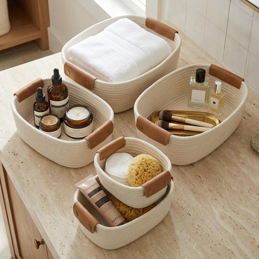 Skiennix Beautiful Storage Basket Set of 5 - Sturdy Cotton Rope Baskets for Home Organization | Perfect for Nursery & Bedroom Decor