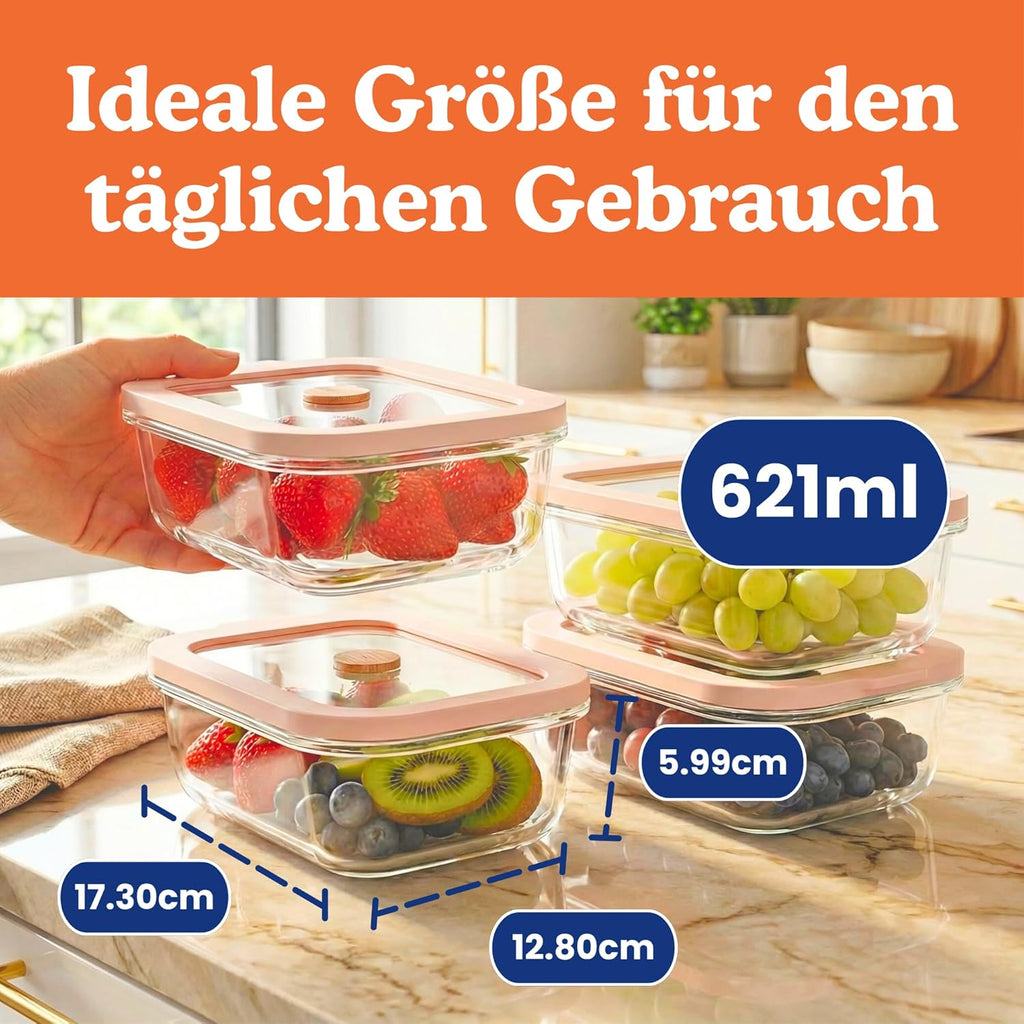 Ziruma Non-Toxic Glass Food Storage Containers - Airtight 2.6 Cup Soup Containers, 4 Pack, Microwave & Freezer Safe