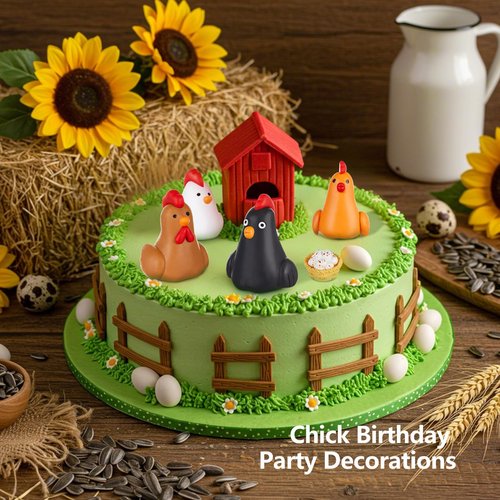 Leinuosen 18 Pcs Chicken Cake Decorations Chicken Birthday Cake Topper Coop Hen Rooster Egg Nest Grass Farm Animal Birthday Party Decorations for Chick Themed Baby Shower Supplies