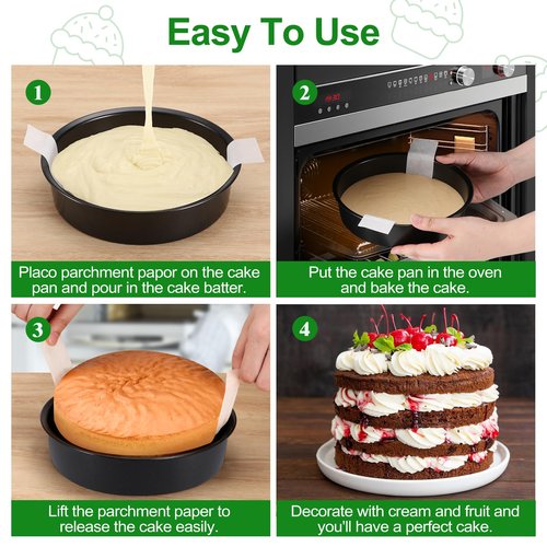 8 Inch Cake Pan, Premium Round Cake Pans Set of 3, Durable Circle Cake Pan with 100 Pieces Parchment Paper, Non-Toxic & Healthy Deep Cake Baking Pans Tins for Birthday Christmas, Dishwasher Safe