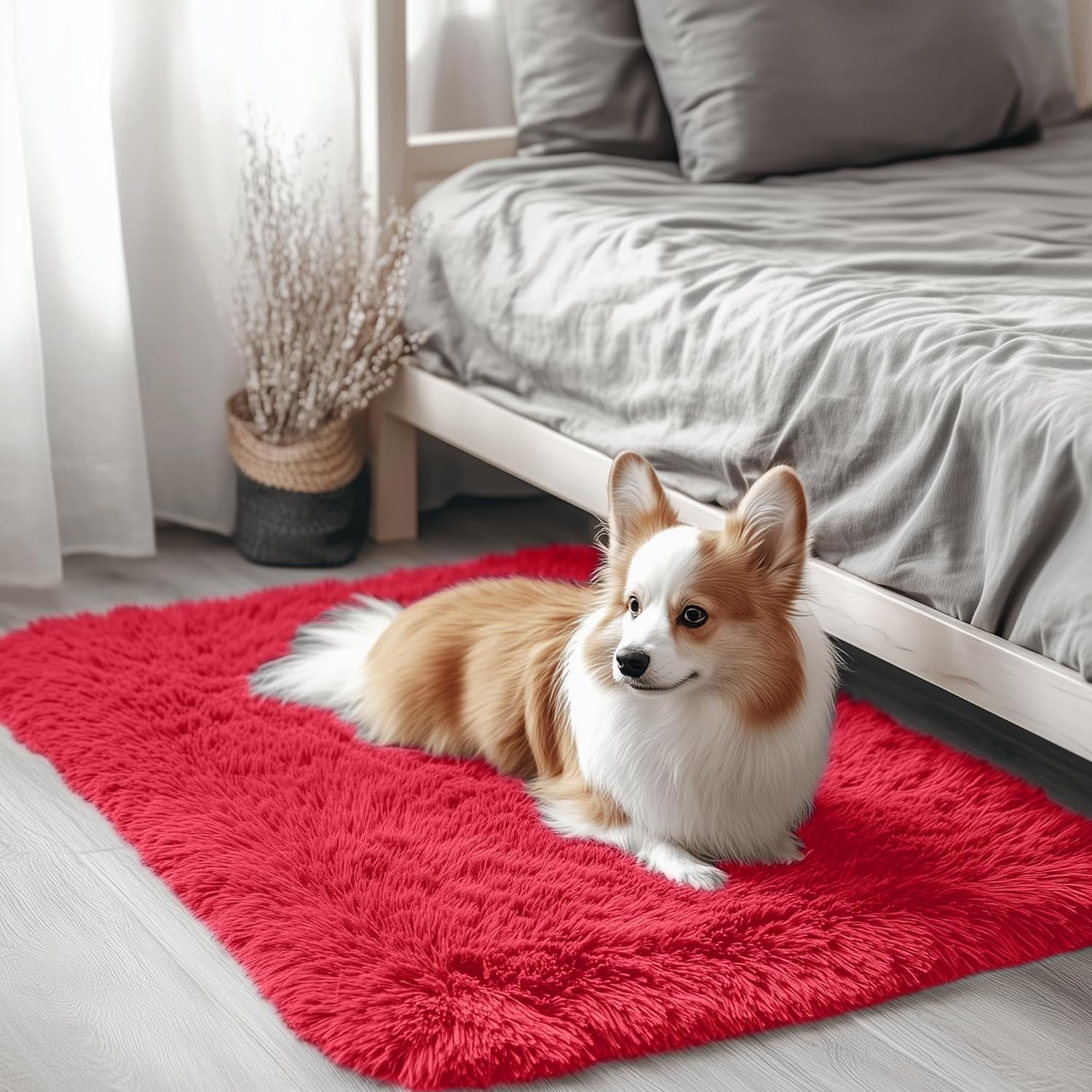 OLANLY Small Bedside Rug - Soft Fluffy Shaggy Indoor Carpet for Bedroom & Nursery | Red 2x3 ft