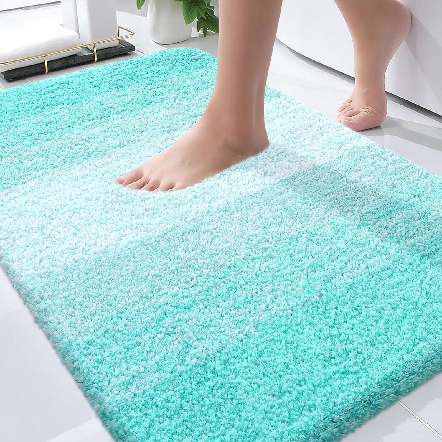 OLANLY Bathroom Rugs - Extra Soft Microfiber Mat | Quick Dry, Machine Washable, 34x21, Teal