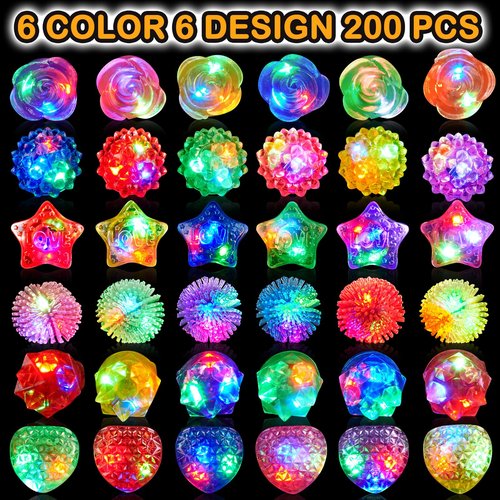 200 PCS Glow Rings Bulk Party Supplies(6 color), Light Up Rings for Kids & Adults, Glow in The Dark Party Favors, Halloween, Rave, LED Jelly Ring for Goodie Bags Stuffers, Glow Jewelry for Boys Girls
