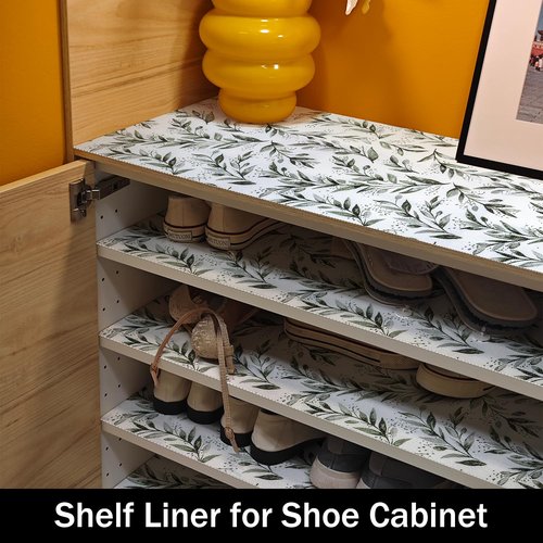Shelf Liners Non Adhesive and Strong Non-Slip Shelf and Drawer Liners for Kitchen Cabinet Wire Fridge, Waterproof Shelf Drawer Liner,Easy to Clean,12IN x 10FT,Green Leaf
