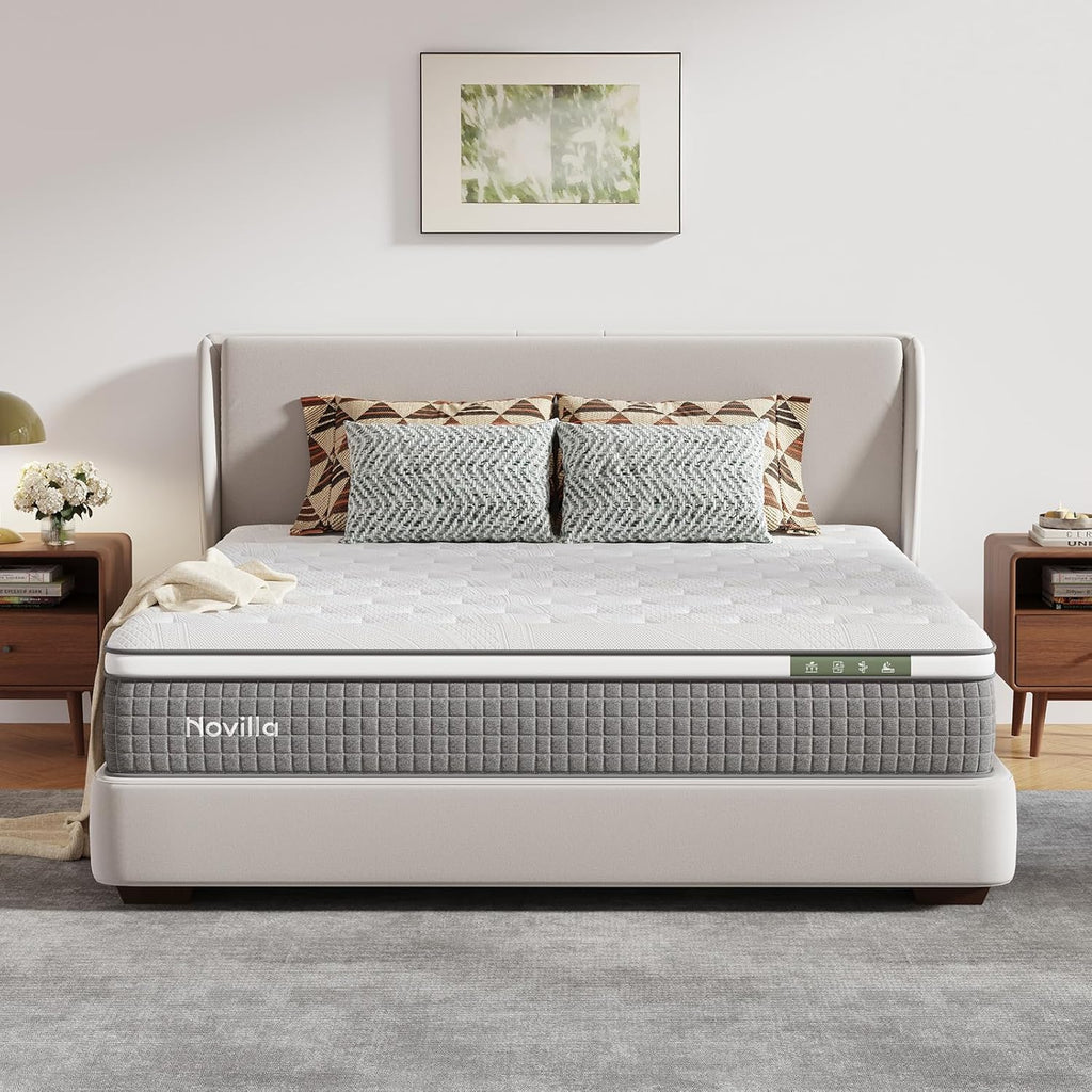 Novilla King Size Mattress - 10 Inch Hybrid Design with Gel Memory Foam & Cool-Touch Cover for Deep Sleep