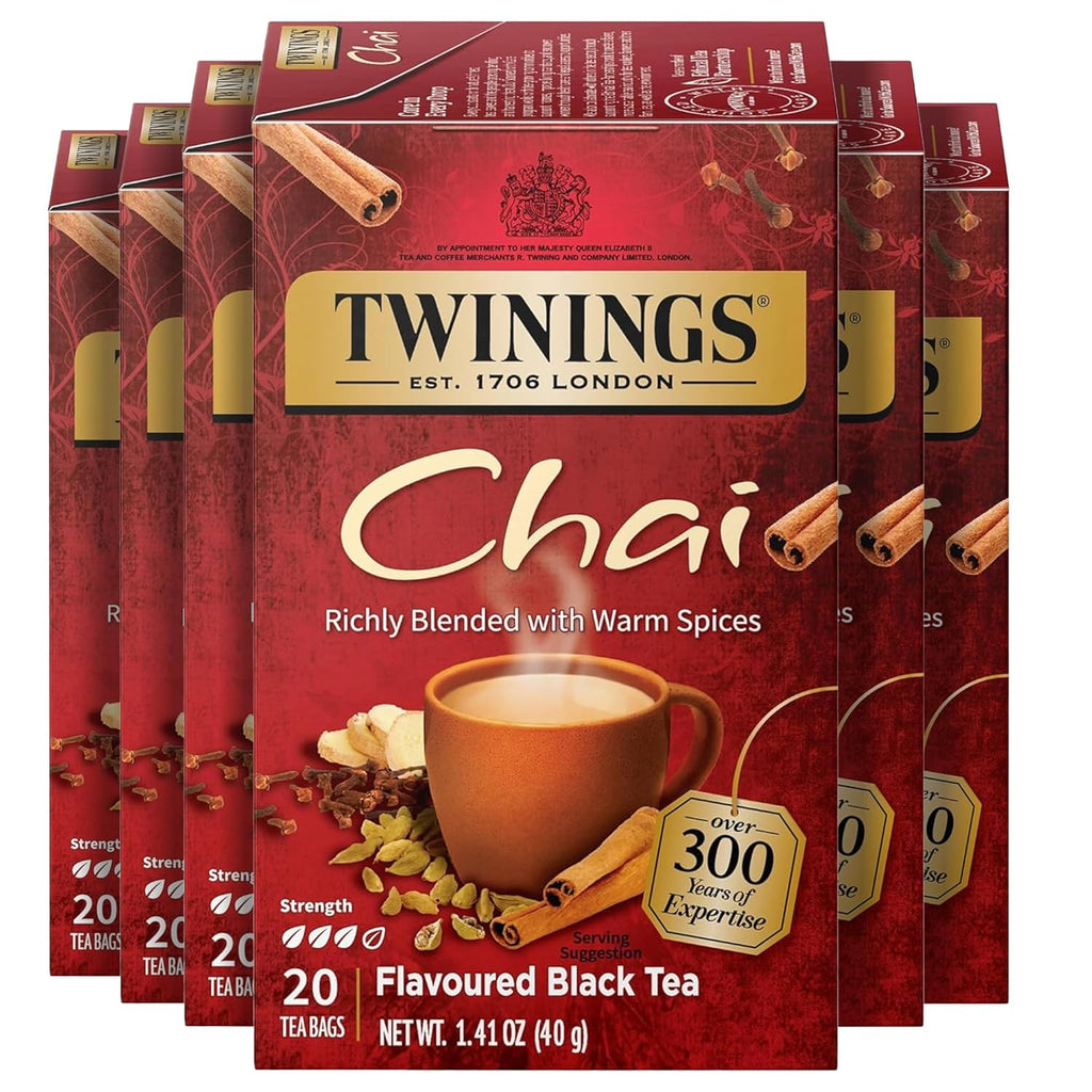 Twinings Chai Black Tea - Individually Wrapped Bags, 20 Count | Sweet & Savory Spices, Caffeinated, Hot or Iced
