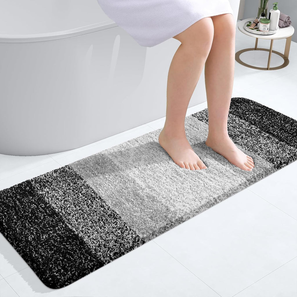 OLANLY Bathroom Runner Rug - Extra Soft Microfiber Mat | Quick Dry, Washable, 47x17 Inches, Black