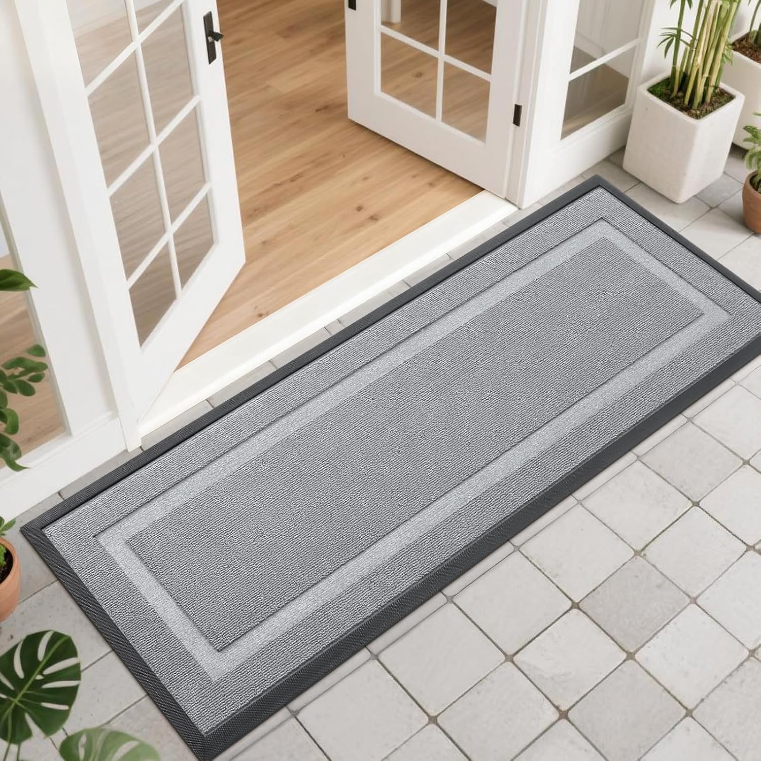 OLANLY Indoor Outdoor Front Door Mat - Waterproof All-Season Doormat, Easy Clean, 47x17, Ash Gray