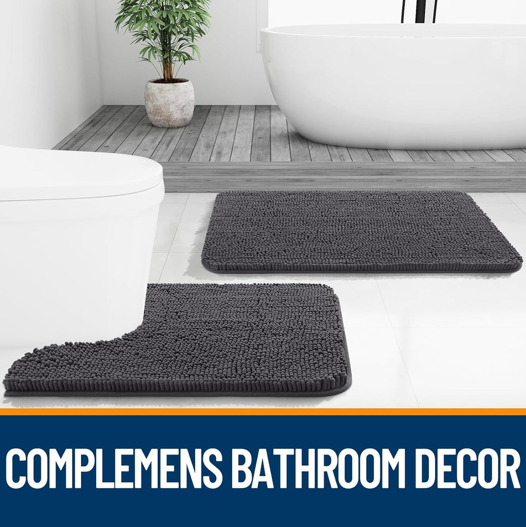 OLANLY Bathroom Rugs - Extra Soft Chenille Bath Mats | Quick-Dry, Machine Washable, 30x20, Dark Grey
